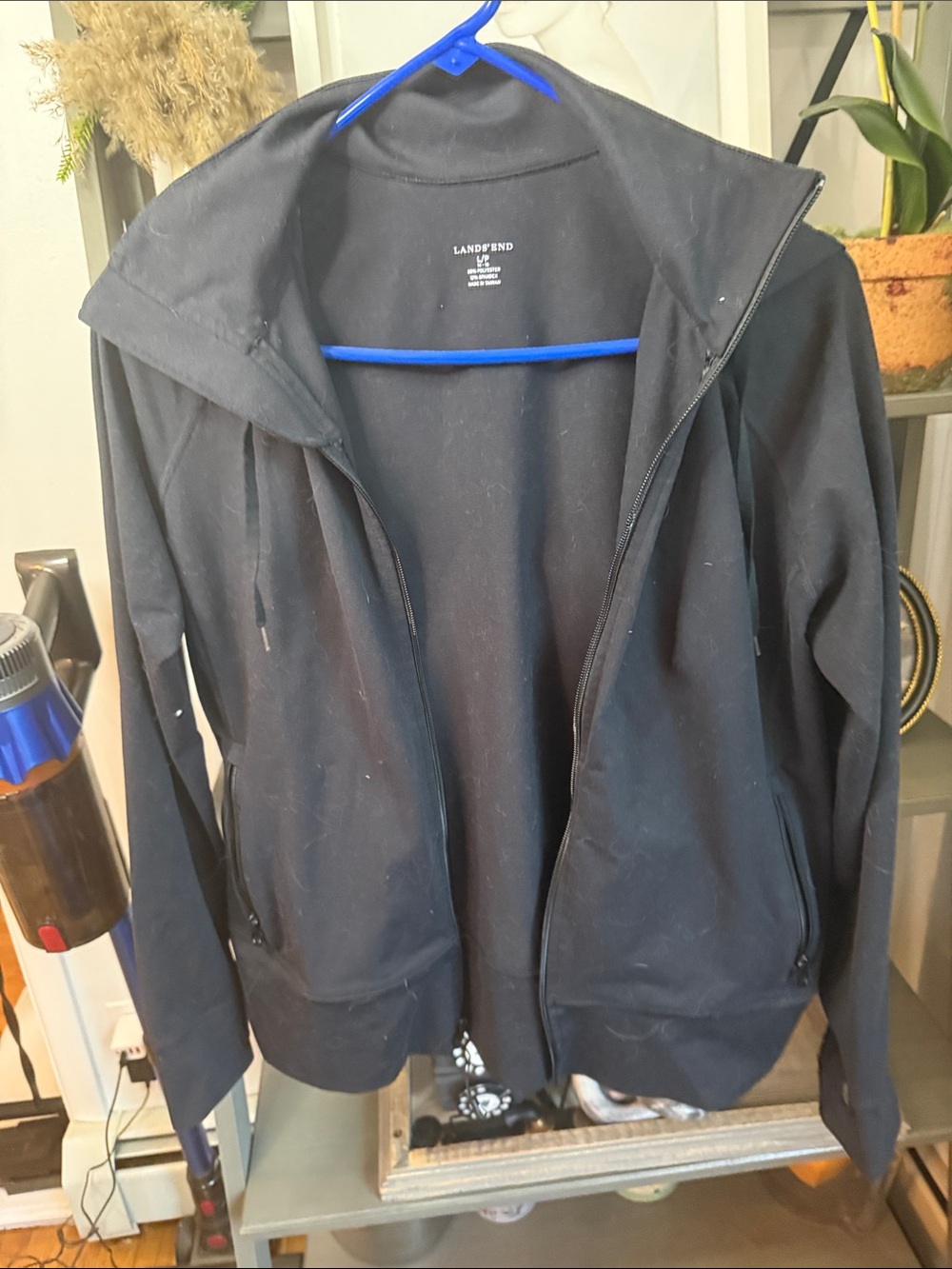 Lands' End Black Full-Zip Hooded Sweatshirt